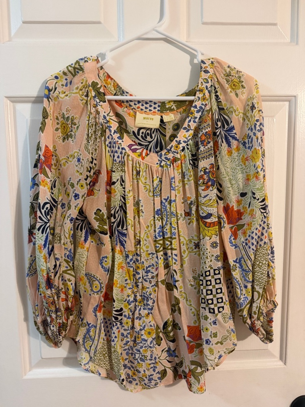 Maeve Pink Floral Patchwork Peasant Blouse